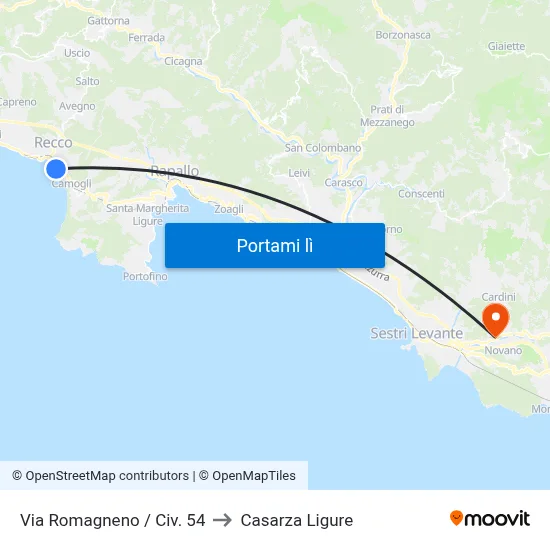 Via Romagneno / Civ. 54 to Casarza Ligure map
