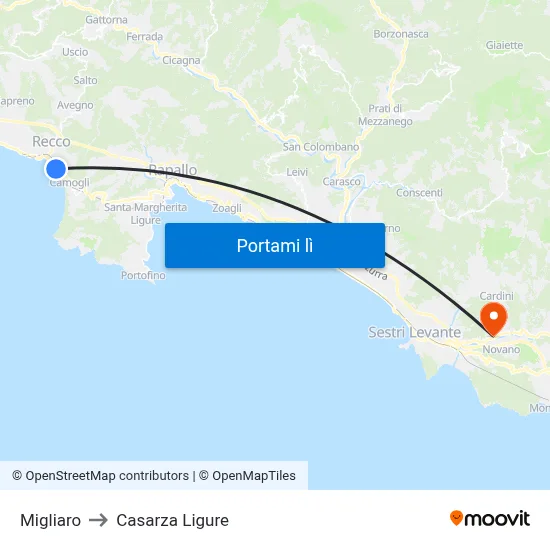 Migliaro to Casarza Ligure map