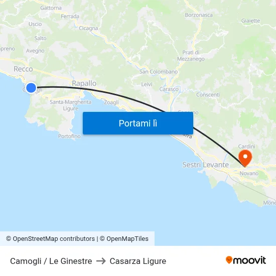 Camogli / Le Ginestre to Casarza Ligure map