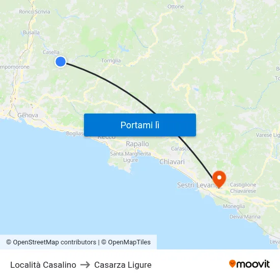 Località Casalino to Casarza Ligure map