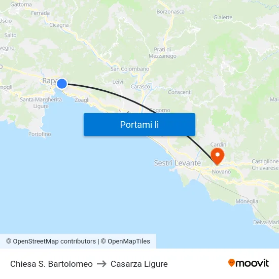 Chiesa S. Bartolomeo to Casarza Ligure map
