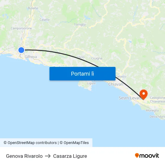 Genova Rivarolo to Casarza Ligure map