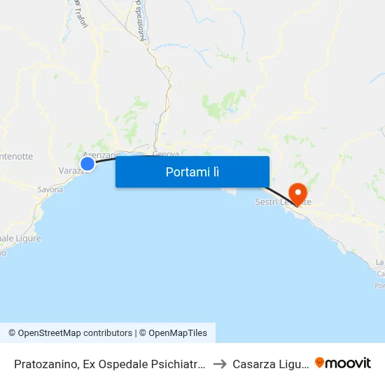 Pratozanino, Ex Ospedale Psichiatrico to Casarza Ligure map