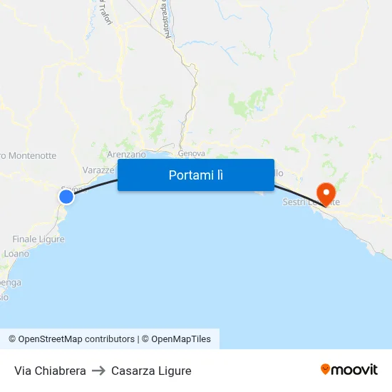 Via Chiabrera to Casarza Ligure map