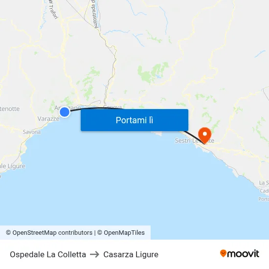 Ospedale La Colletta to Casarza Ligure map