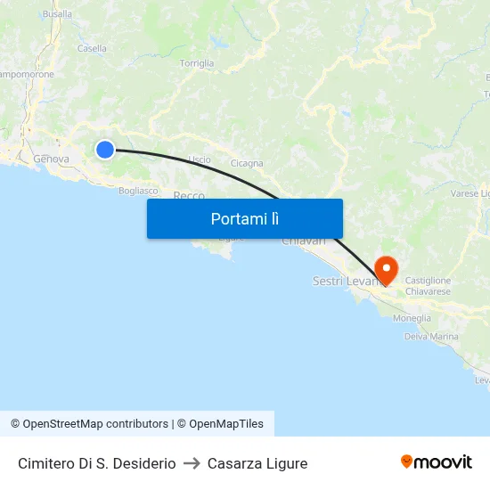 Cimitero Di S. Desiderio to Casarza Ligure map