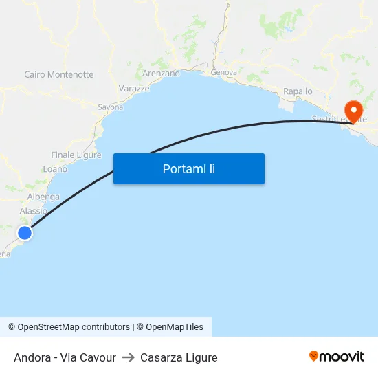 Andora - Via Cavour to Casarza Ligure map
