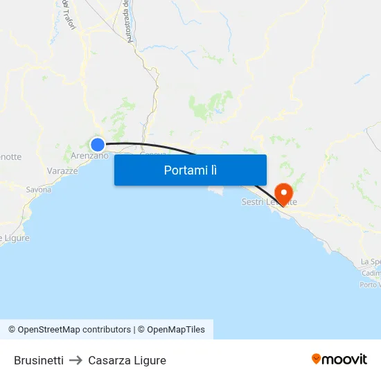 Brusinetti to Casarza Ligure map