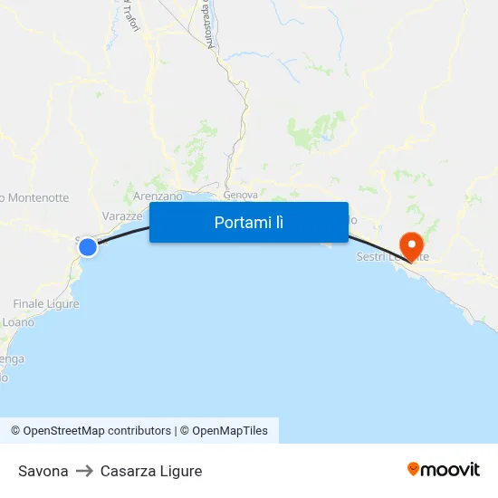 Savona to Casarza Ligure map