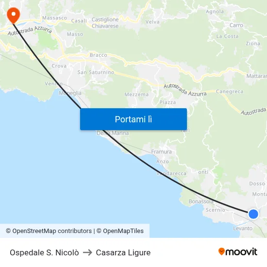 Ospedale S. Nicolò to Casarza Ligure map
