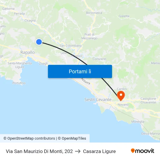Via San Maurizio Di Monti, 202 to Casarza Ligure map