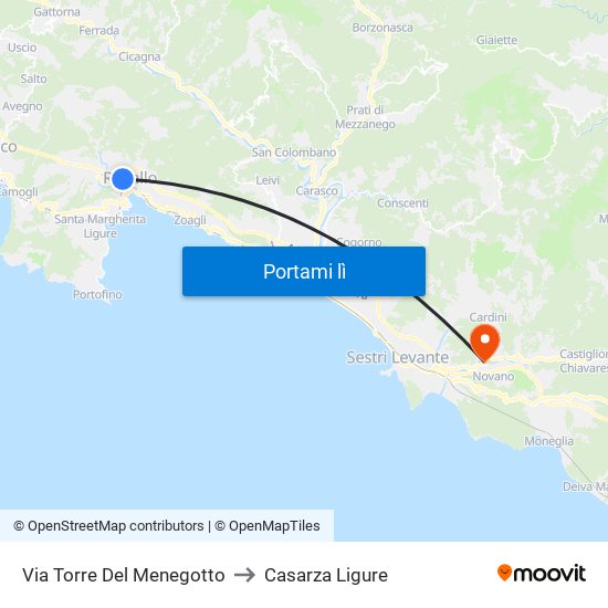 Via Torre Del Menegotto to Casarza Ligure map