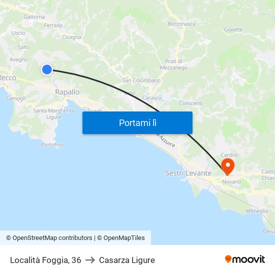 Località Foggia, 36 to Casarza Ligure map