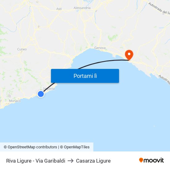 Riva Ligure - Via Garibaldi to Casarza Ligure map