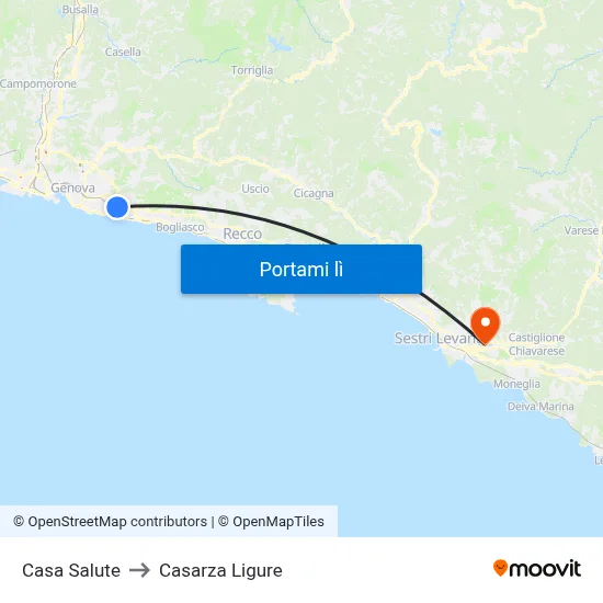 Casa Salute to Casarza Ligure map