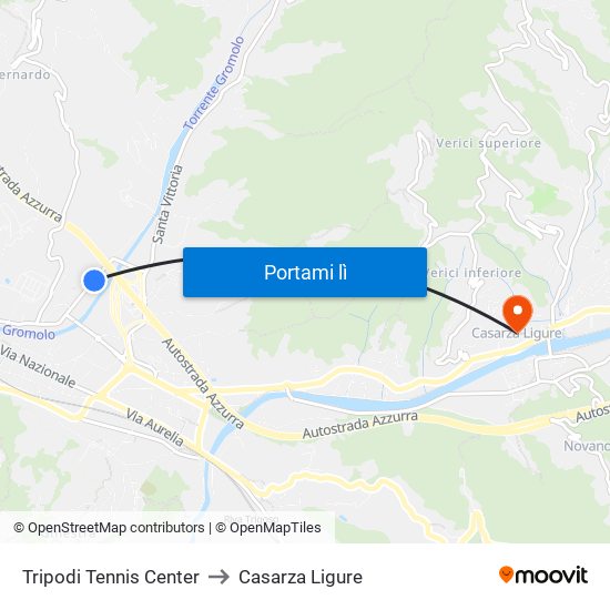 Tripodi Tennis Center to Casarza Ligure map