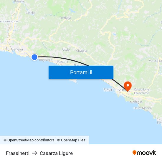Frassinetti to Casarza Ligure map