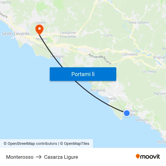 Monterosso to Casarza Ligure map