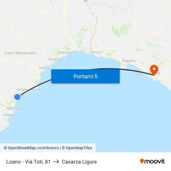 Loano - Via Toti, 81 to Casarza Ligure map