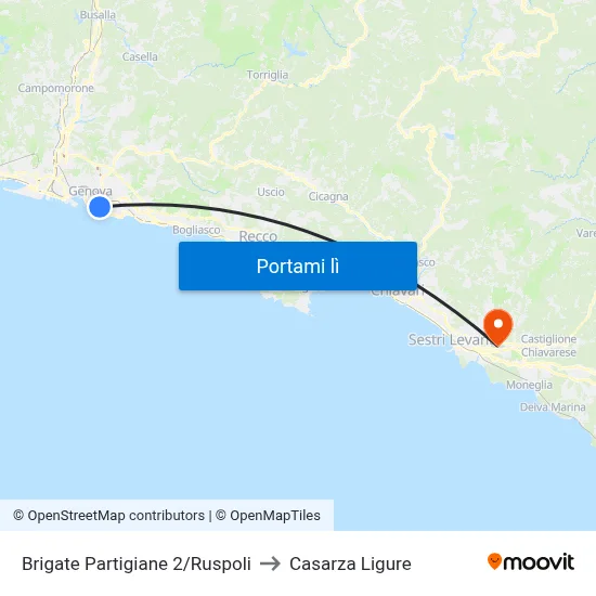 Brigate Partigiane 2/Ruspoli to Casarza Ligure map