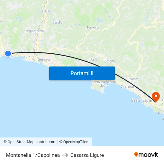 Montanella 1/Capolinea to Casarza Ligure map