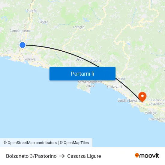 Bolzaneto 3/Pastorino to Casarza Ligure map