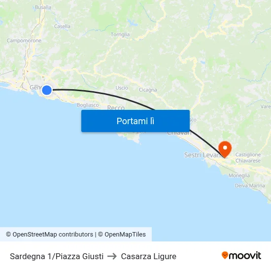 Sardegna 1/Piazza Giusti to Casarza Ligure map