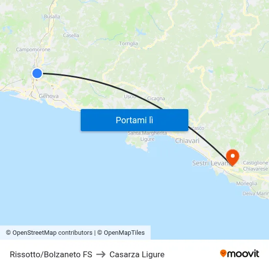 Rissotto/Bolzaneto FS to Casarza Ligure map