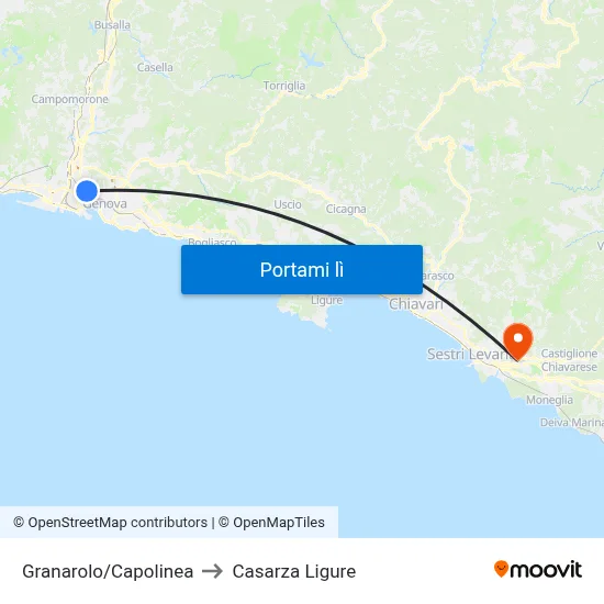 Granarolo/Capolinea to Casarza Ligure map