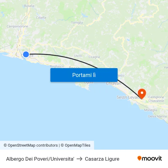 Albergo Dei Poveri/Universita' to Casarza Ligure map