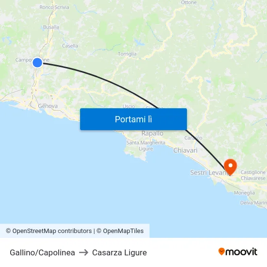 Gallino/Capolinea to Casarza Ligure map