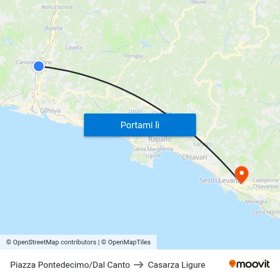 Piazza Pontedecimo/Dal Canto to Casarza Ligure map