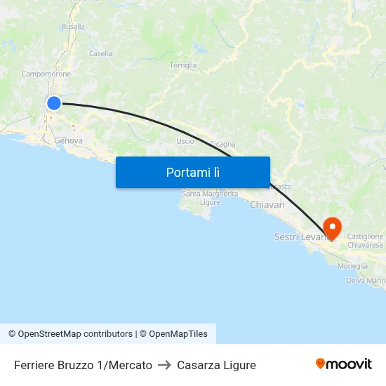 Ferriere Bruzzo 1/Mercato to Casarza Ligure map