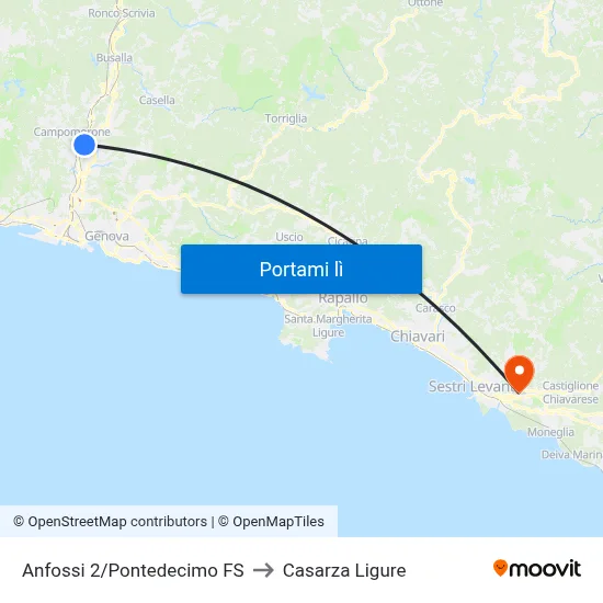 Anfossi 2/Pontedecimo FS to Casarza Ligure map