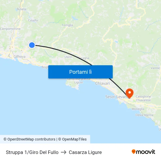 Struppa 1/Giro Del Fullo to Casarza Ligure map