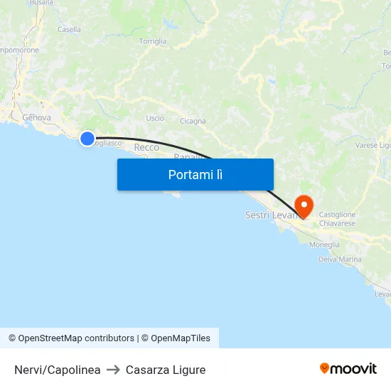 Nervi/Capolinea to Casarza Ligure map