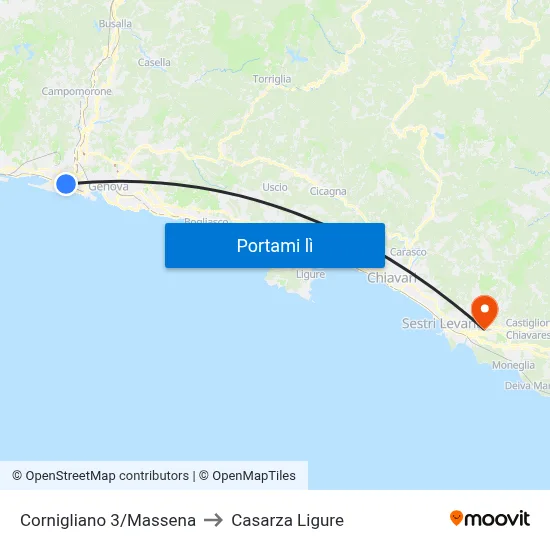 Cornigliano 3/Massena to Casarza Ligure map