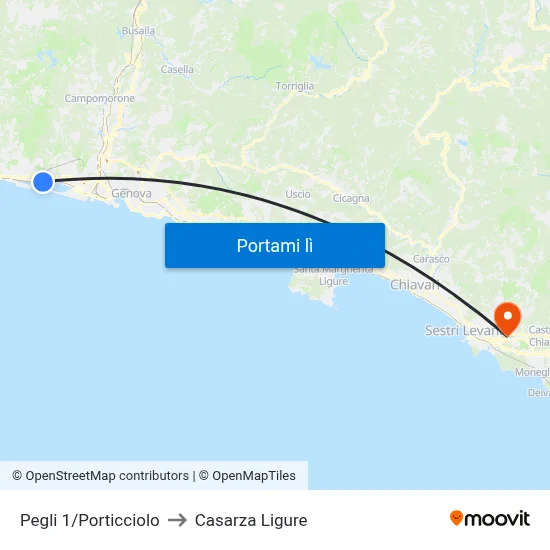 Pegli 1/Porticciolo to Casarza Ligure map
