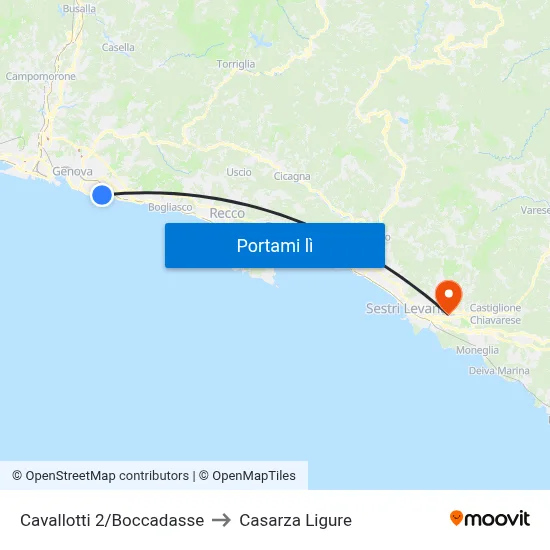 Cavallotti 2/Boccadasse to Casarza Ligure map