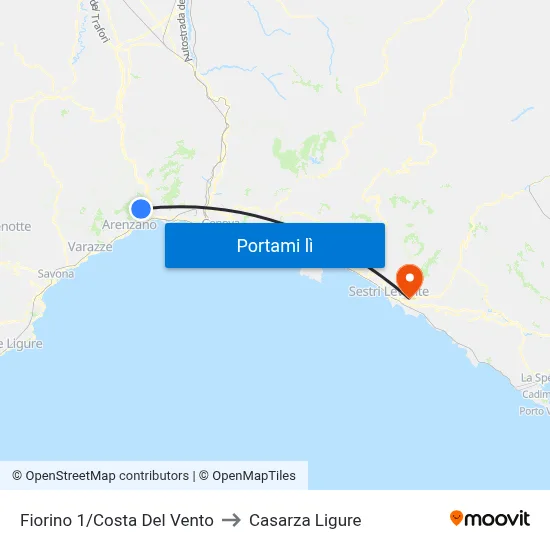 Fiorino 1/Costa Del Vento to Casarza Ligure map