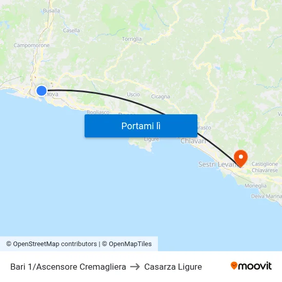 Bari 1/Ascensore Cremagliera to Casarza Ligure map