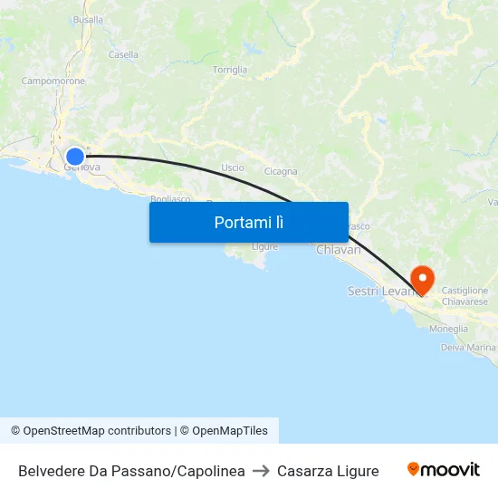 Belvedere Da Passano/Capolinea to Casarza Ligure map