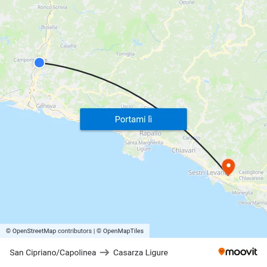 San Cipriano/Capolinea to Casarza Ligure map
