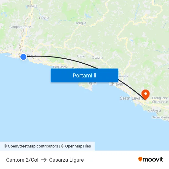 Cantore 2/Col to Casarza Ligure map