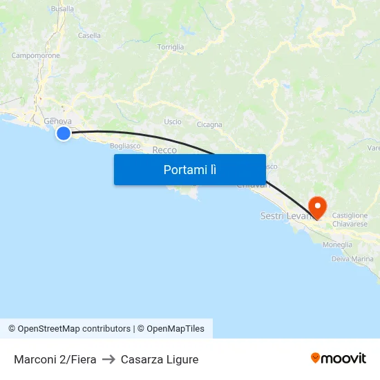 Marconi 2/Fiera to Casarza Ligure map