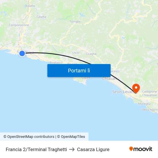 Francia 2/Terminal Traghetti to Casarza Ligure map
