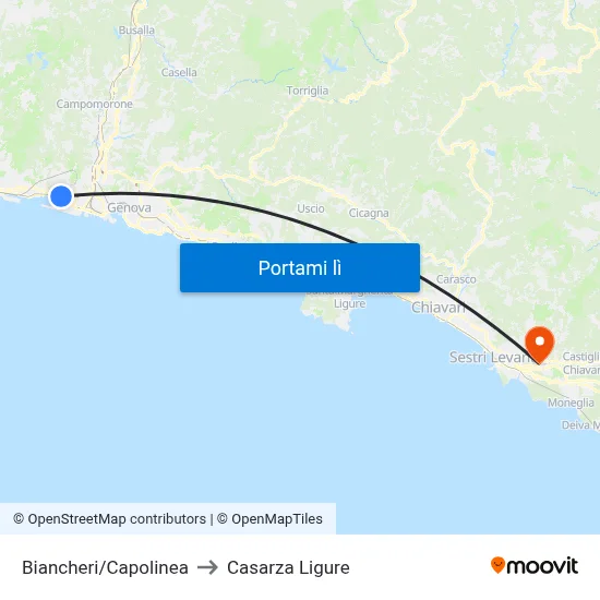 Biancheri/Capolinea to Casarza Ligure map