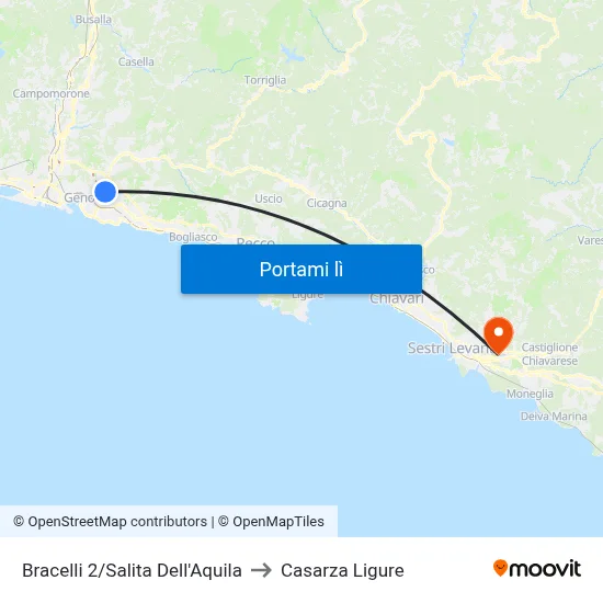 Bracelli 2/Salita Dell'Aquila to Casarza Ligure map