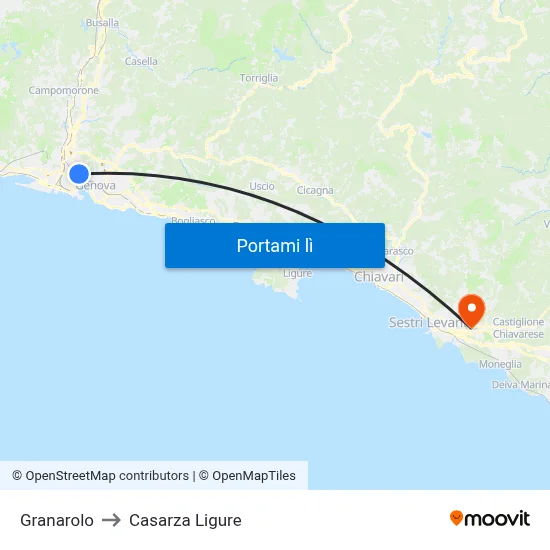 Granarolo to Casarza Ligure map