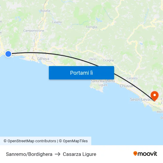 Sanremo/Bordighera to Casarza Ligure map